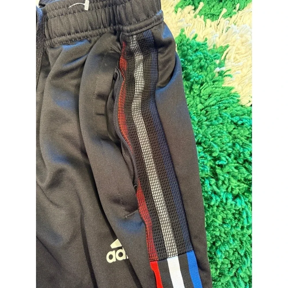 Adidas Track Pants Mens M Black Good Primegreen Tricolor Stripe Joggers